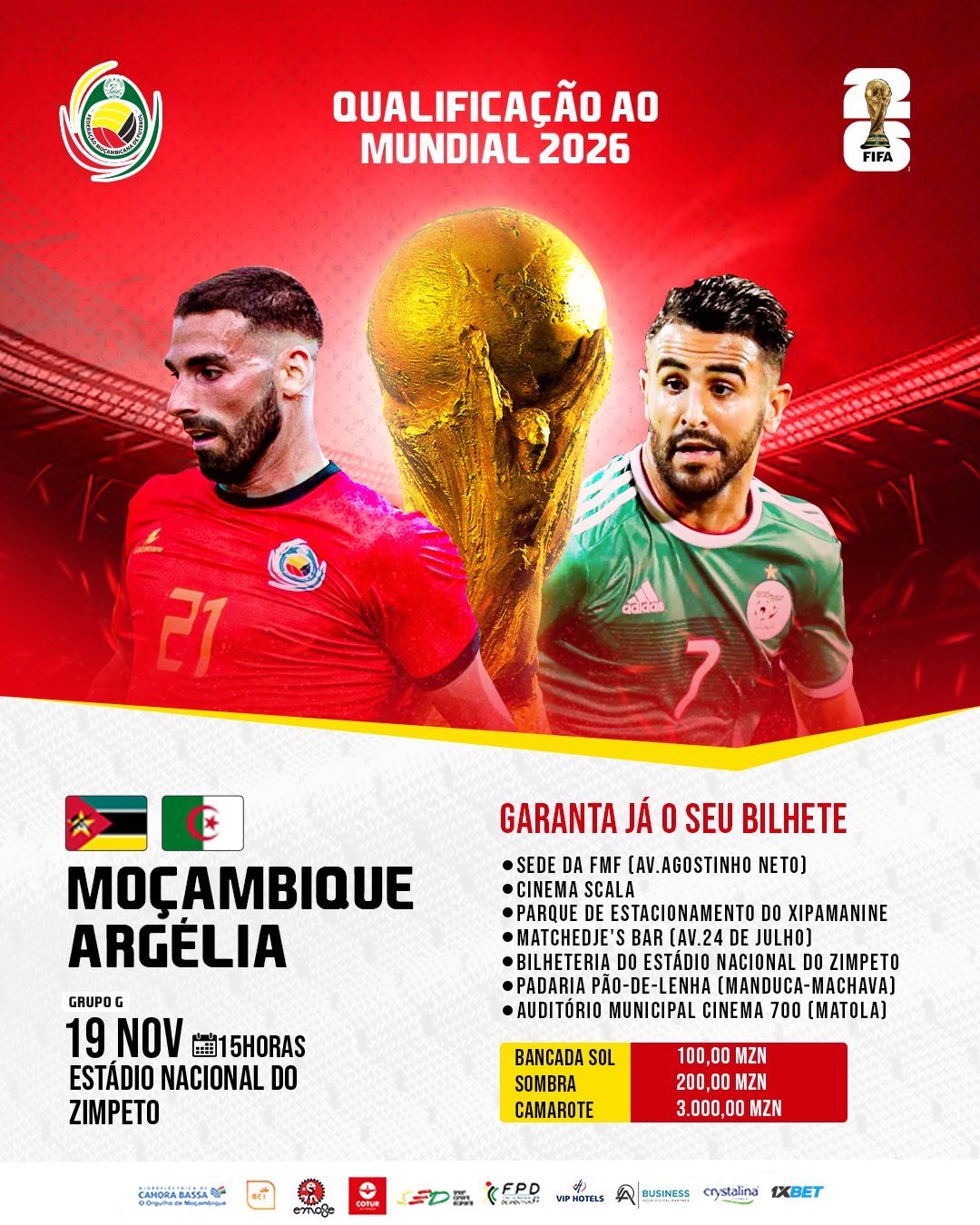 Faça A Sua Aposta Moçambique 🇲🇿 VS 🇩🇿 Argélia (19 de Novembro)